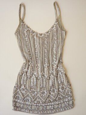 All Saint Beige Skallein Sea Shell Embellished Embroidered Tank Slip Dress - 6